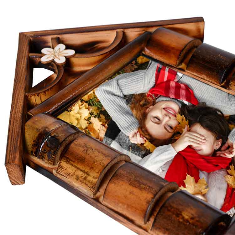 Ahşap Bambu Ev Fotoğraf Çerçevesi - 13x18 Masaüstü Yeni Ev Hediyesi